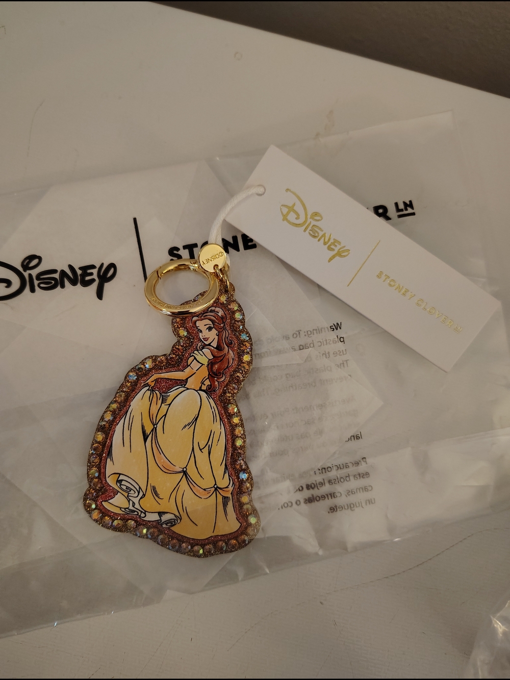 Disney Belle Stoney Clover Lane Glitter Keychain in Yellow and Gold
